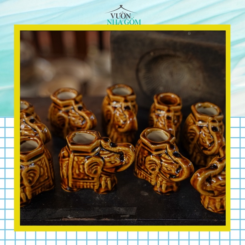 Tượng voi, vịt gốm đựng tăm, hũ đựng tăm, ống đựng tăm, dụng cụ gia đinh- gốm lái thiêu - Vườn Nhà Gốm