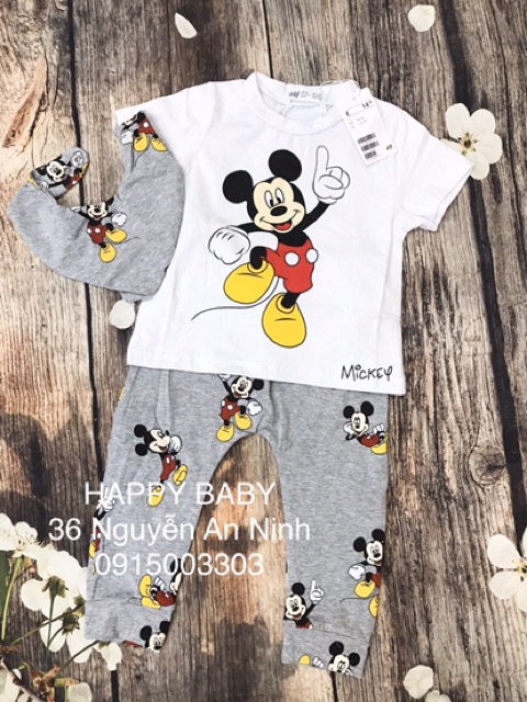 Bộ mickey HM áo cộc quần dài kèm yếm cổ 2-6Y (có ảnh thật)