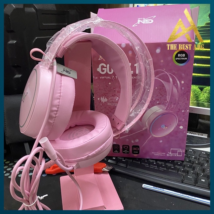 Tai Nghe Máy Tính Có Mic Gaming Led Rgb Headphone Chụp Tai Gnet G09 Màu Hồng Dễ Thương Nghe Nhạc Chơi Game Có Dây