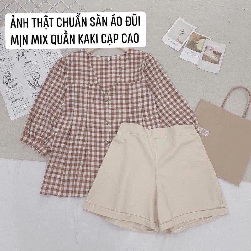 Set ulzzang áo bbd caro kèm quần đùi kaki