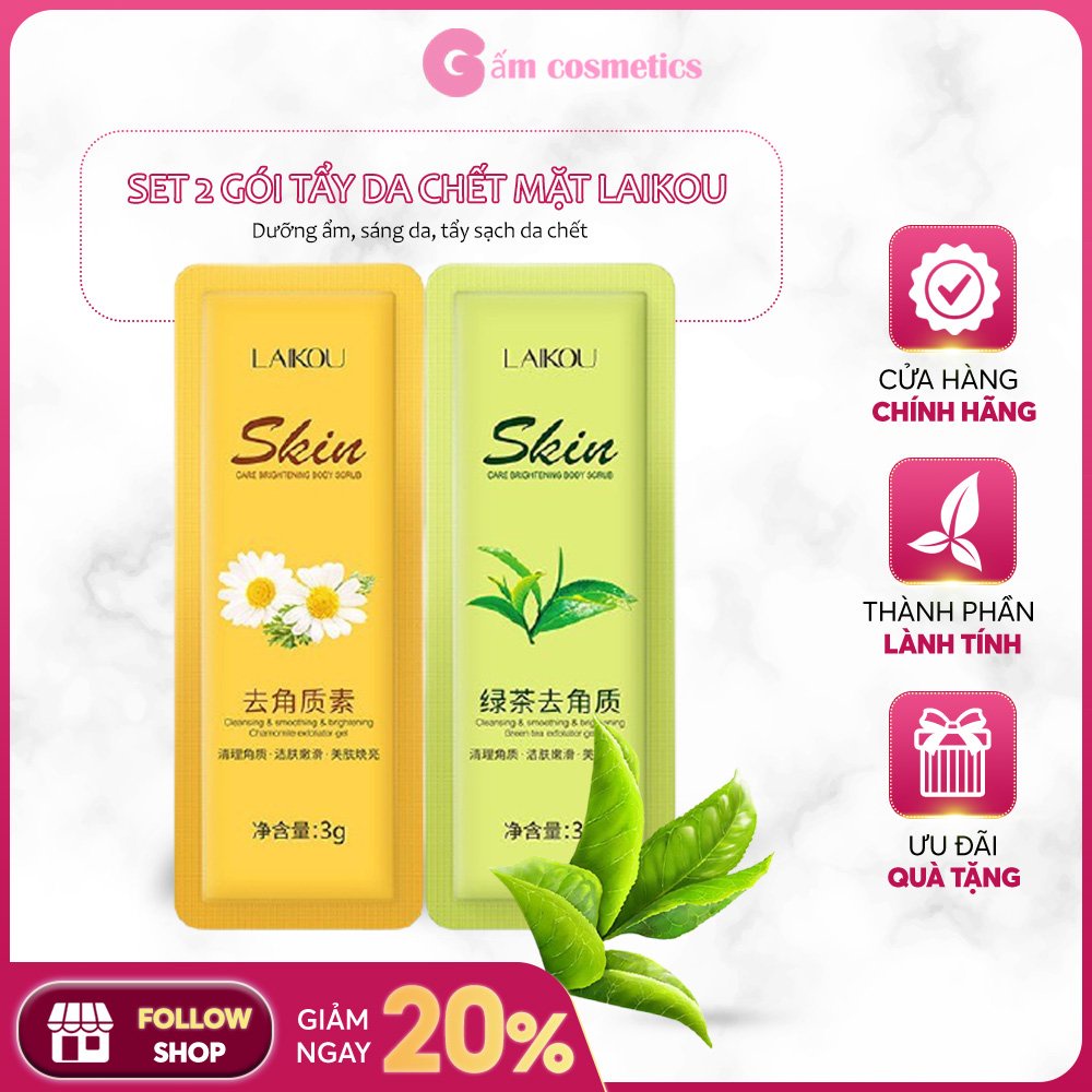 [Set 2 gói] Tẩy tế bào chết da mặt Laikou 3g hoa cúc và trà xanh tẩy sạch da chết nhẹ nhàng dưỡng trắng da