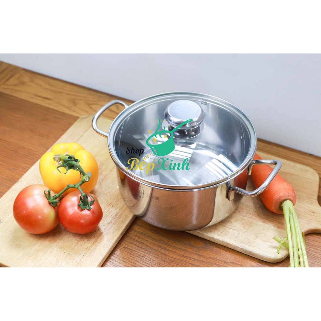 Nồi inox FiveStar Standard 3 đáy sandwich bếp từ nắp kính tặng 2 muỗng canh ( 16cm / 18cm / 20cm / 24cm )