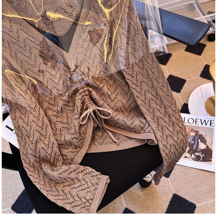 Áo Thun Cổ Chữ v Phối Dây Rút Phong Cách Hàn Quốc Thời Trang Mùa Thu Hàng Mới Dành Cho Bạn Nữ