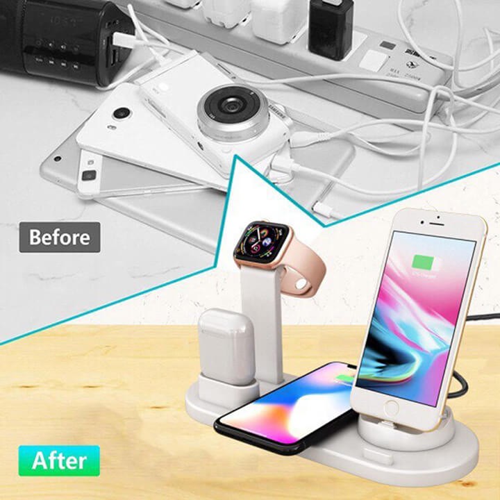 Đế sạc không dây sạc nhanh 4 in 1 cho Apple Watch Iphone Airpods Samsung Oppo Các Dòng Điện Thoại Hỗ Trợ Sạc Không Dây