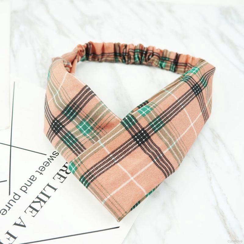 New Korean Fashion Simple Beautiful Plaid Print Headband Women's Cross Hair Band