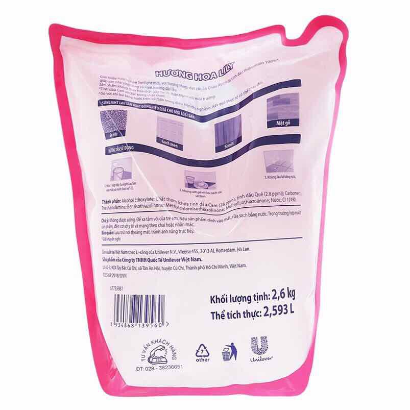 Nước lau sàn Sunlight Hương Hoa Lily 2.6L