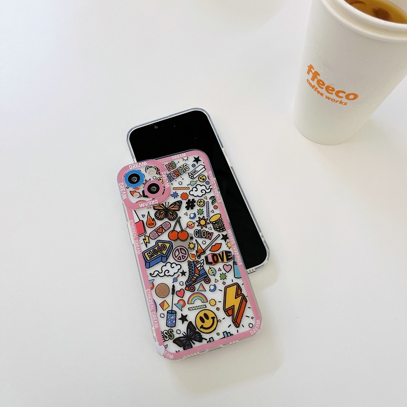 Huawei Y9 Prime Y7 2019 Y9S Nova 5T 7 3e 4e 3i Honor 20 8X Mate 40 30 20 P40 P30 P20 Pro Lite Cartoon Rainbow Smiley Graffiti Tpu Clear Soft Phone Case Full Back Cover JSC 01