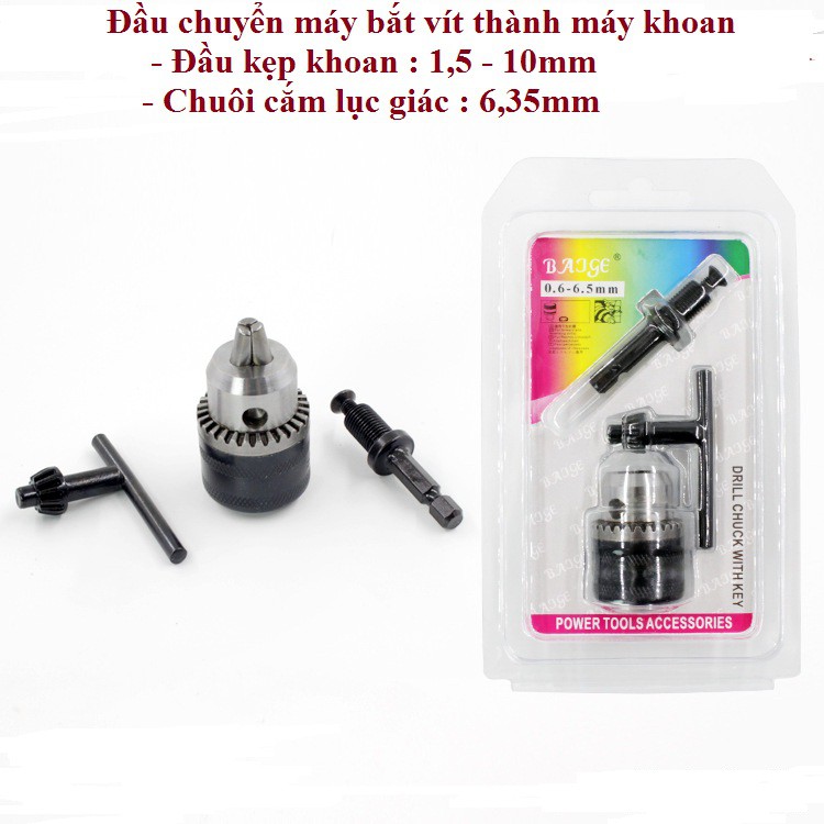 Bộ đầu chuyển máy bắn vít thành máy khoan đa năng đầu kẹp khoan 1,5m - 10mm