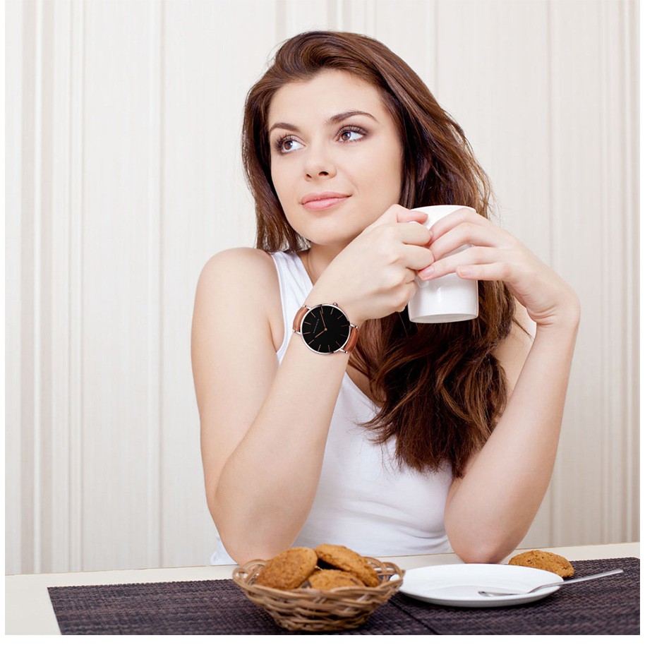 Đồng hồ nữ siêu mỏng HANNAH MARTIN CH36 siêu mỏng hàng chính hãng máy Nhật cao cấp dây da sang trọng