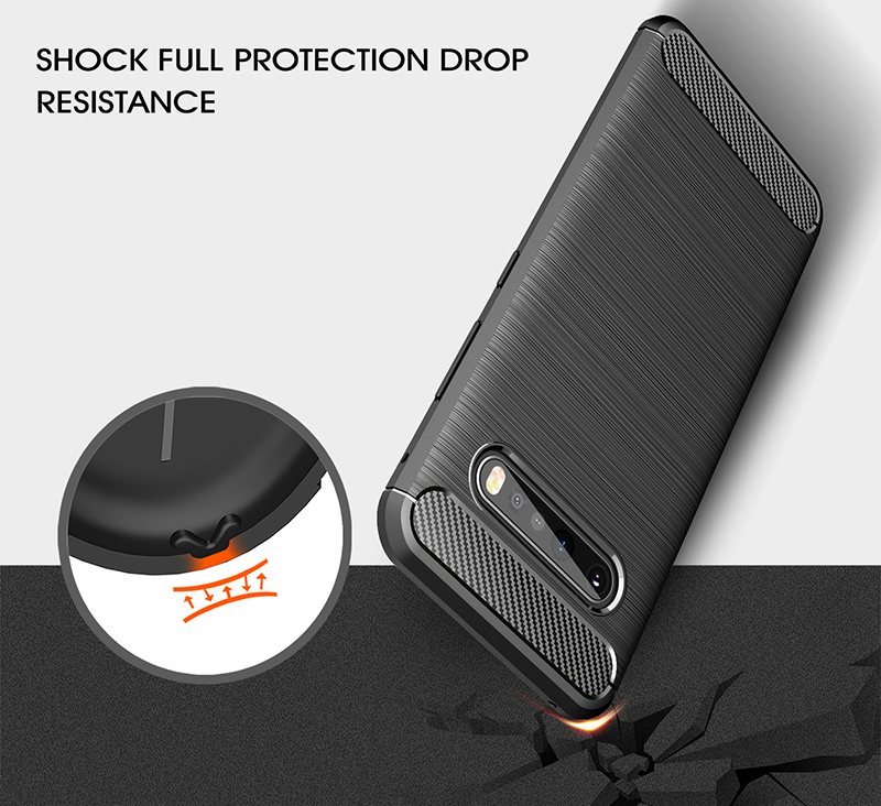 Lg V60 V50 V40 V30 V30S ThinQ Hybrid Slim Kết cấu chải mỏng bằng sợi Carbon Vỏ chống sốc mềm