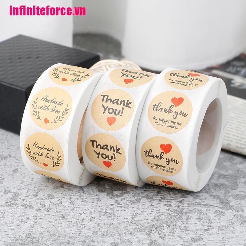Cuộn 500 nhãn dán trang trí in chữ Thank you dễ thương đẹp mắt
