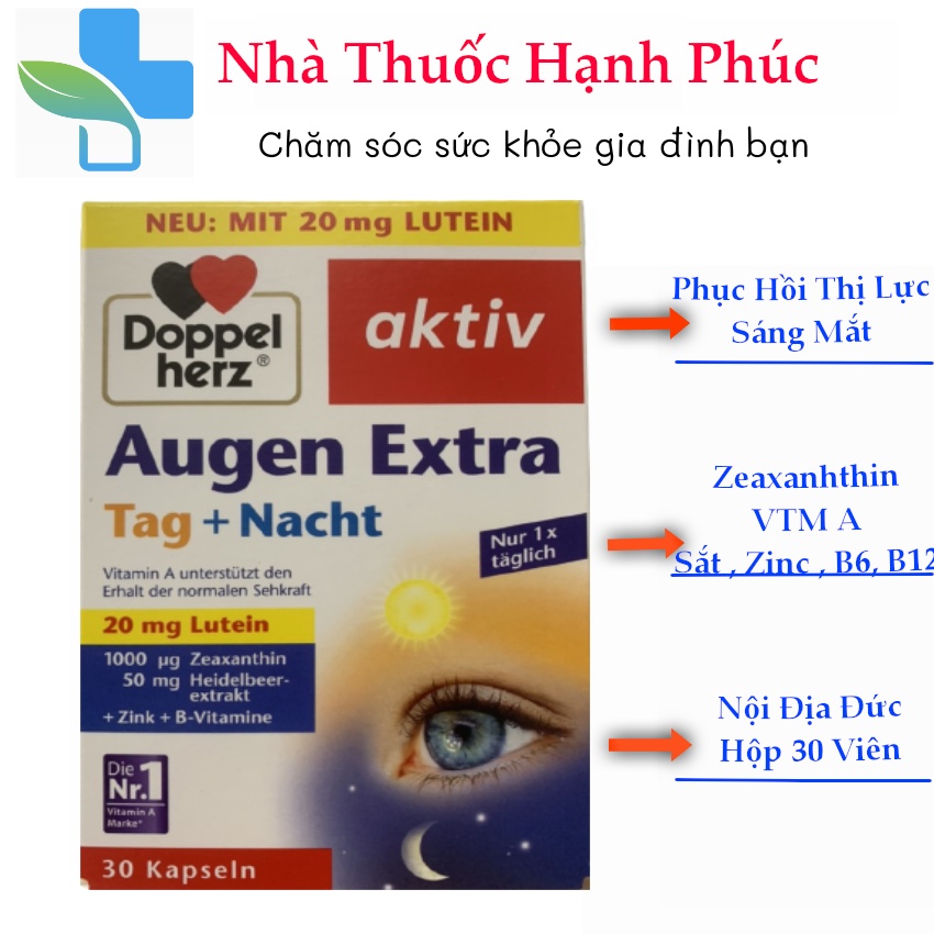 Viên Uống Bổ Mắt Doppelherz Augen Vital và Extra -  Bổ Sung Vitamin A, Chống Mỏi Mắt, Tăng Cường Thị Lực