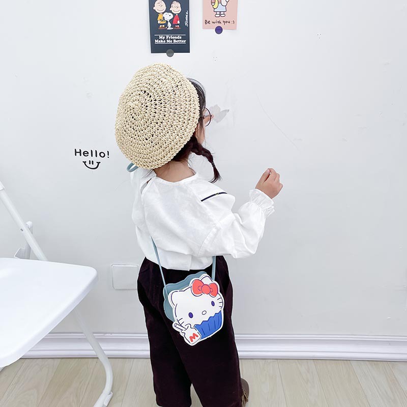 Túi đeo chéo hình mèo kitty chất liệu da PU khóa hình hoa siêu cute dễ thương cho bé gái từ 2 đến 6 tuổi