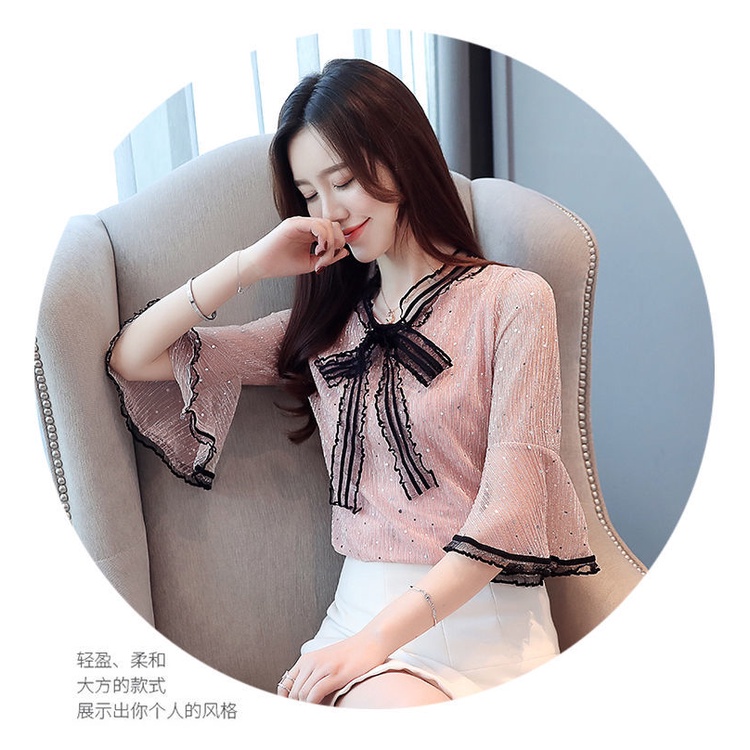 Áo Sơ Mi chiffon Tay Ngắn Phong Cách Hàn Quốc Thời Trang Mùa Hè Xinh Xắn Cho Nữ