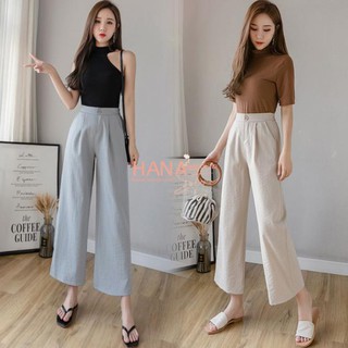 Quần đũi ống rộng suông lửng nữ dài 9 tấc dáng ống suông - Lưng thun - Cạp sau chun - Màu Đen Trắng - Chất vải đũi Hàn ་