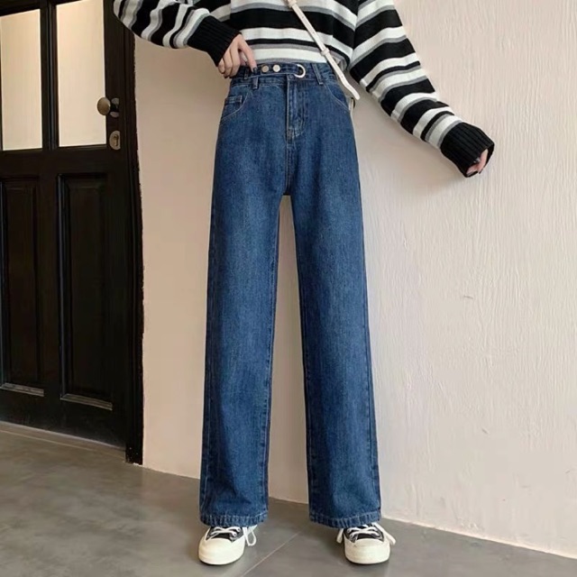 Xanh nhạt, L + Đen, M (sẵn) | Quần jeans ulzzang dáng suông MS1031 | BigBuy360 - bigbuy360.vn