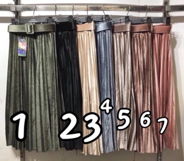 Chân váy xếp ly nhung - dáng midi kèm đai | BigBuy360 - bigbuy360.vn