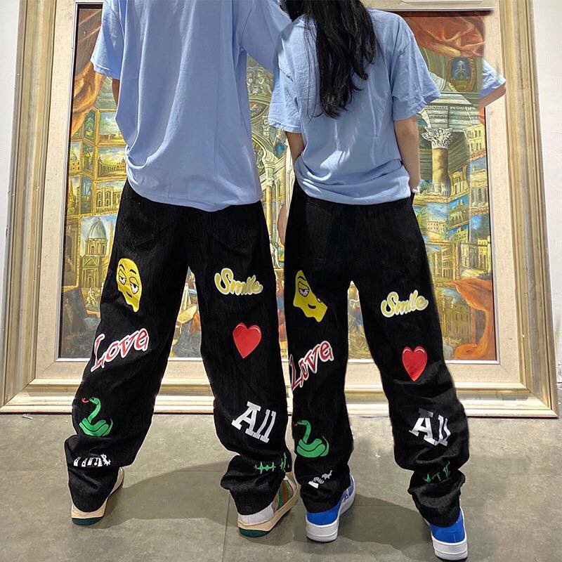 Quần Jogger Pant Ulzzang Unisex Jogger Dây Rút Lai In Hình Love All Ống Rộng - MM