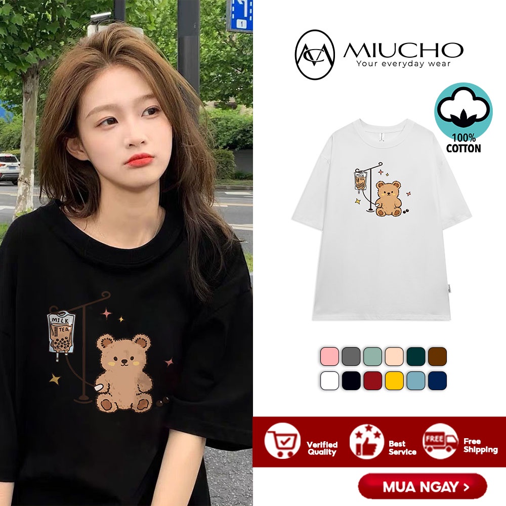 Áo phông nữ form rộng tay lỡ unisex đẹp, áo thun nữ form rộng tay lỡ unisex cotton hàn quốc AT068 Miucho in hình