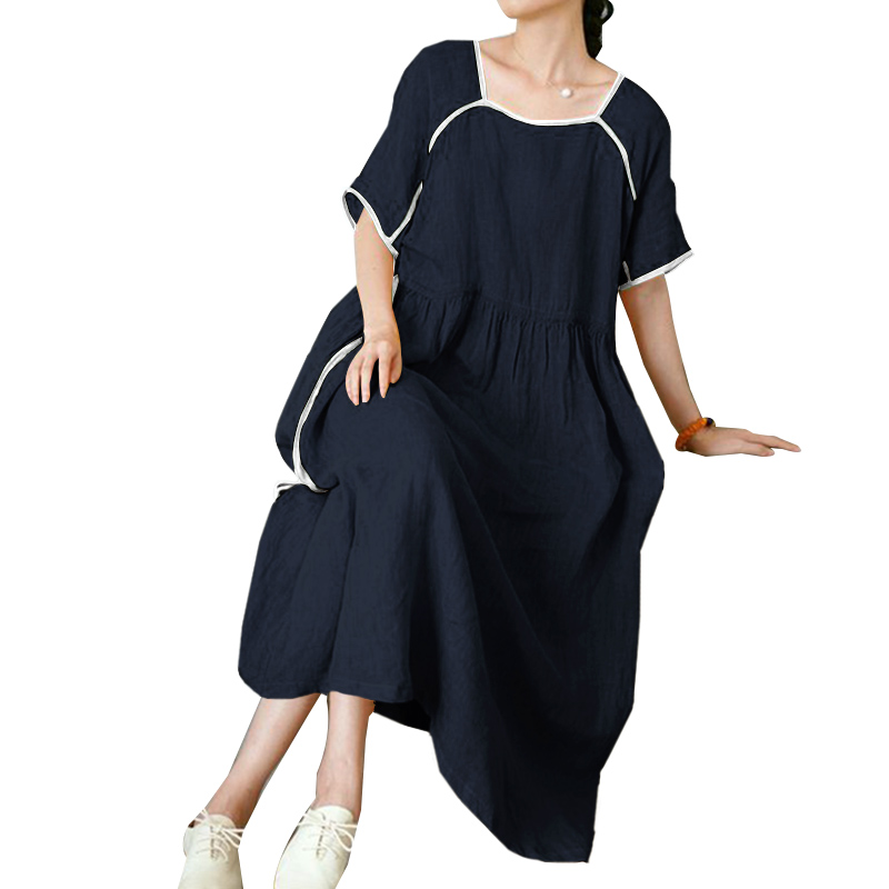 Đầm Nữ ZANZEA Dáng Dài Tay Ngắn Phong Cách Vintage Thời Trang