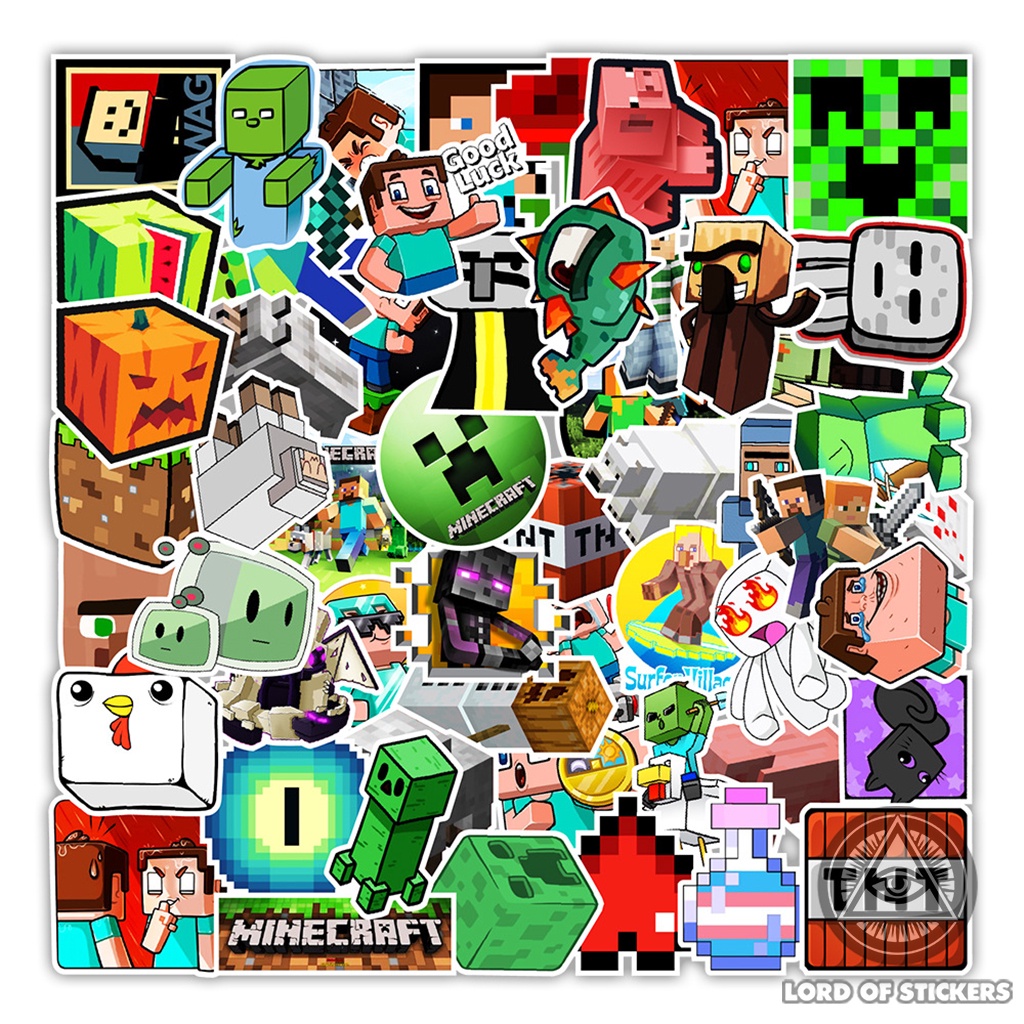 Set 100 Nhãn Dán Minecraft Sticker Hình Nhân Vật Trò Chơi Điện Tử Chống Thấm Nước Dán Mũ Nón Bảo Hiểm, Laptop, Vali, Xe