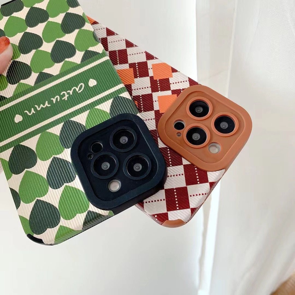 Ốp lưng điện thoại Iphone CARO HOA XANH Viền Vuông ĐEN ip7,8,plus/X,XS/XSMAX/11/11/12/13,pro,max