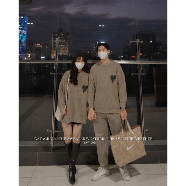 Áo len thêu tim pha da mặc đôi nam nữ the.sweaterweather TSW