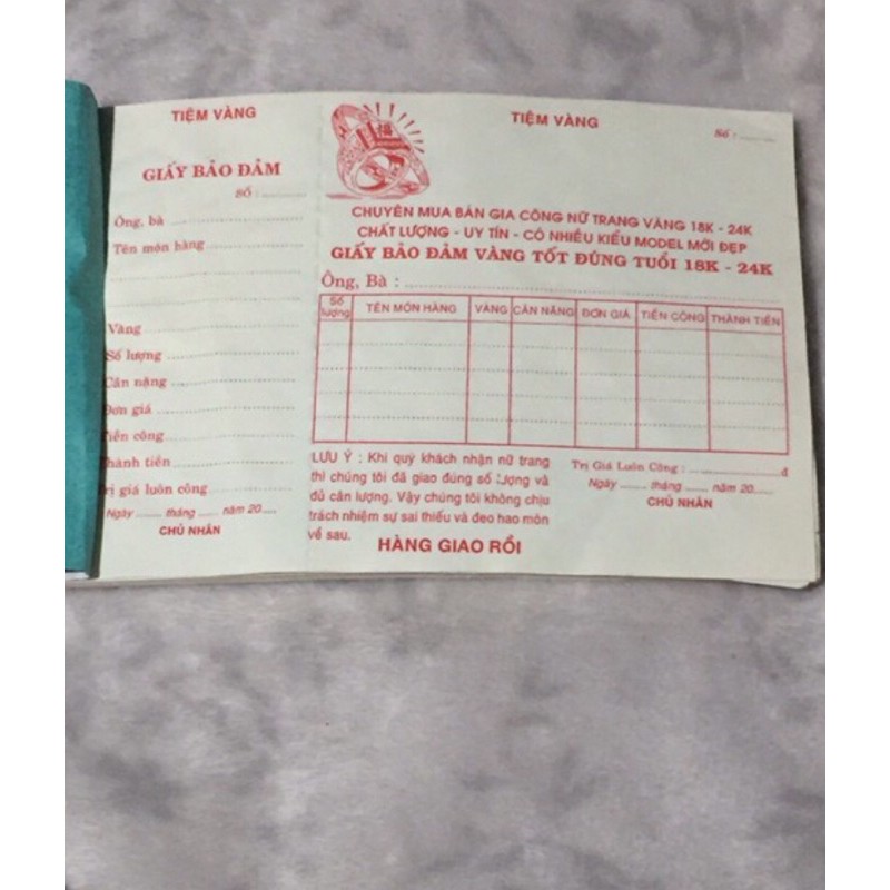 Biên nhận tiệm vàng , 13x19cm, 1 cuốn trên 60 tờ