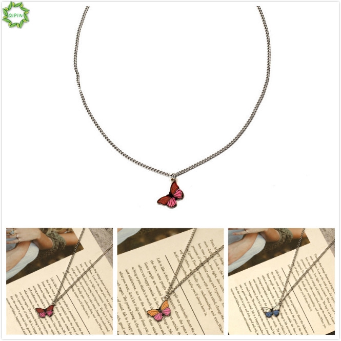Dây Chuyền Mặt Bướm Đính Đá Phong Cách Retro