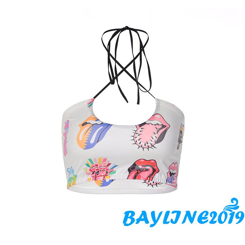 Áo Lửng Hai Dây Hở Lưng Dáng Ôm In Họa Tiết Độc Đáo Thời Trang Quyến Rũ Cho Nữ