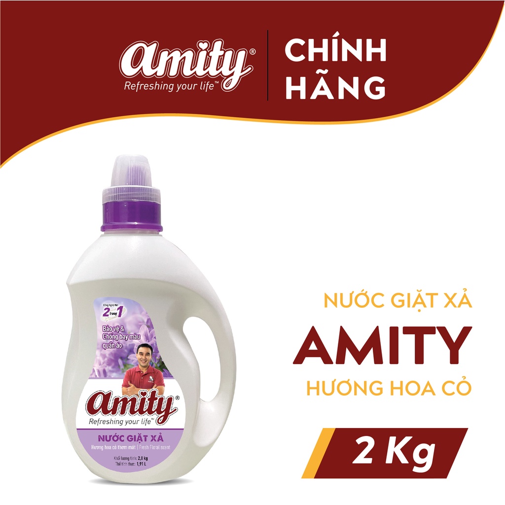 Nước giặt xả AMITY 2 trong 1 nhãn tím – Hương hoa cỏ thơm mát – 5.0kg - 3.8kg - 2.0kg