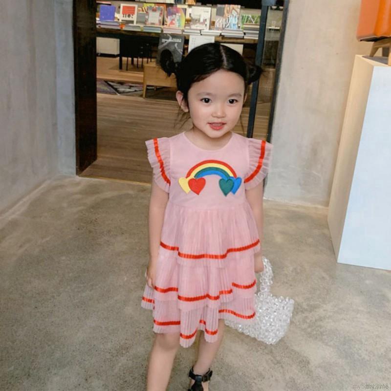 Đầm Xòe Không Tay Màu Sắc Cầu Vồng Xinh Xắn Cho Bé Gái