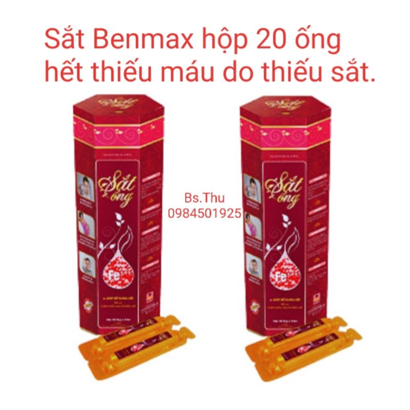 Sắt ống Benmax hộp 20 ống, bổ sung sắt hữu cơ hỗ trợ giảm thiếu máu do thiếu sắt dùng được cho mọi người