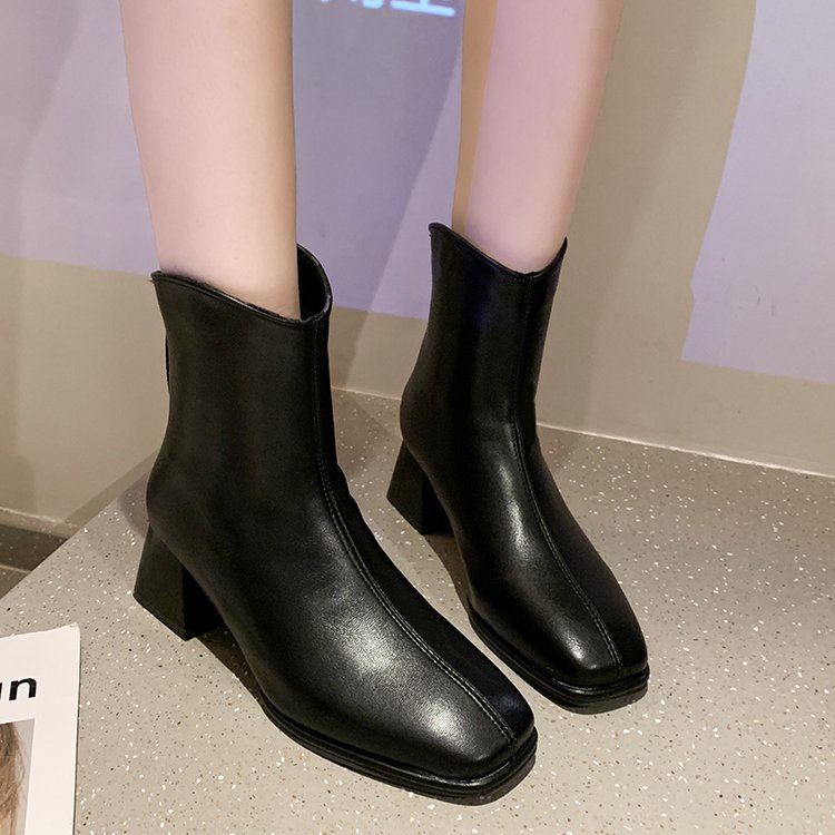 Giày bốt martin IELGY gót dày mũi vuông có khóa kéo phía sau phong cách Hàn Quốc cho nữ