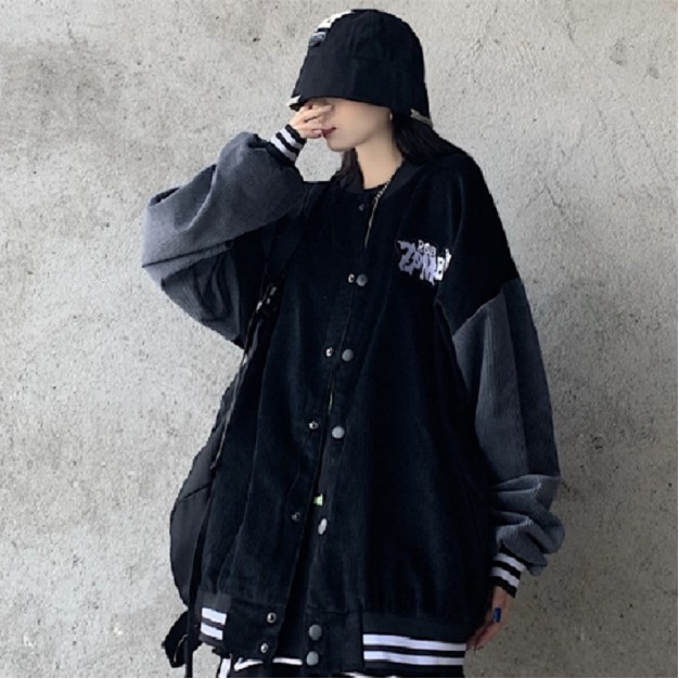 Áo khoác bóng chày in họa tiết phong cách Retro Hàn quốc