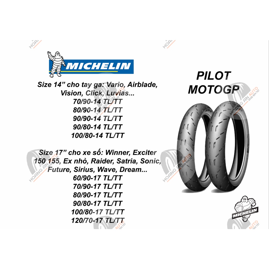 Vỏ lốp xe Michelin Pilot MotoGP cho tay ga và xe số, vỏ ko ruột - giá 1 cái
