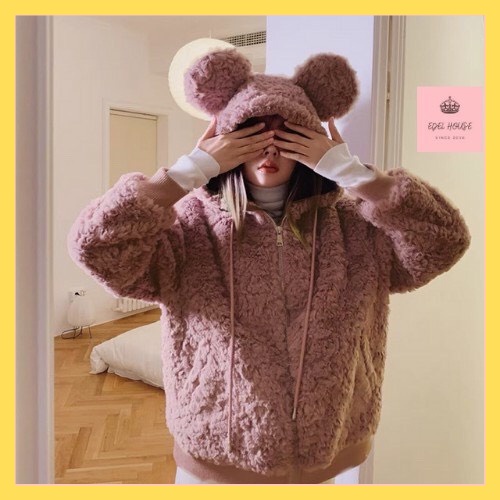 Áo khoác lông tai thỏ nữ - Khoác lông cừu dáng rộng phong cách Hàn Quốc - CHAN CHAN STORE