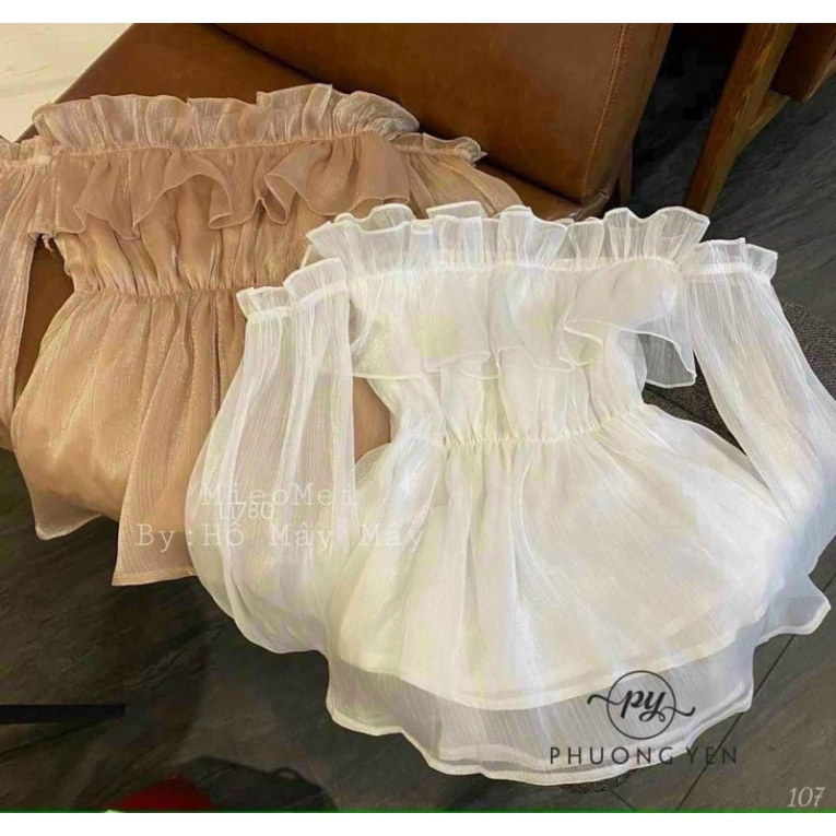 áo trễ vai tay bồng vải Tơ lụa 2 lớp, áo babydoll nữ bánh bèo dài tay nhún ngực 2 màu ullazang babydoll hot trend