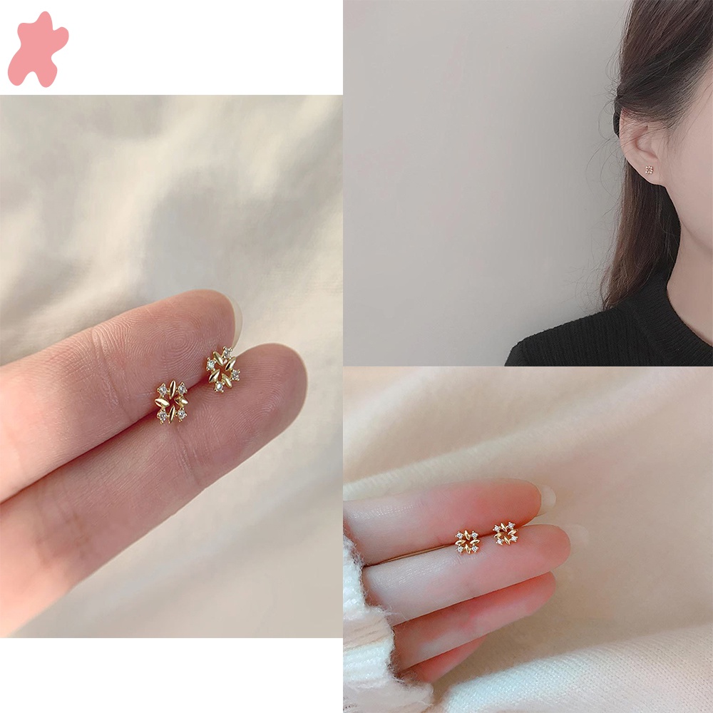 ★★★ 1 Đôi Bông Tai Đính Kim Cương Kiểu Hình Học Mini Đơn Giản Dành Cho Nữ