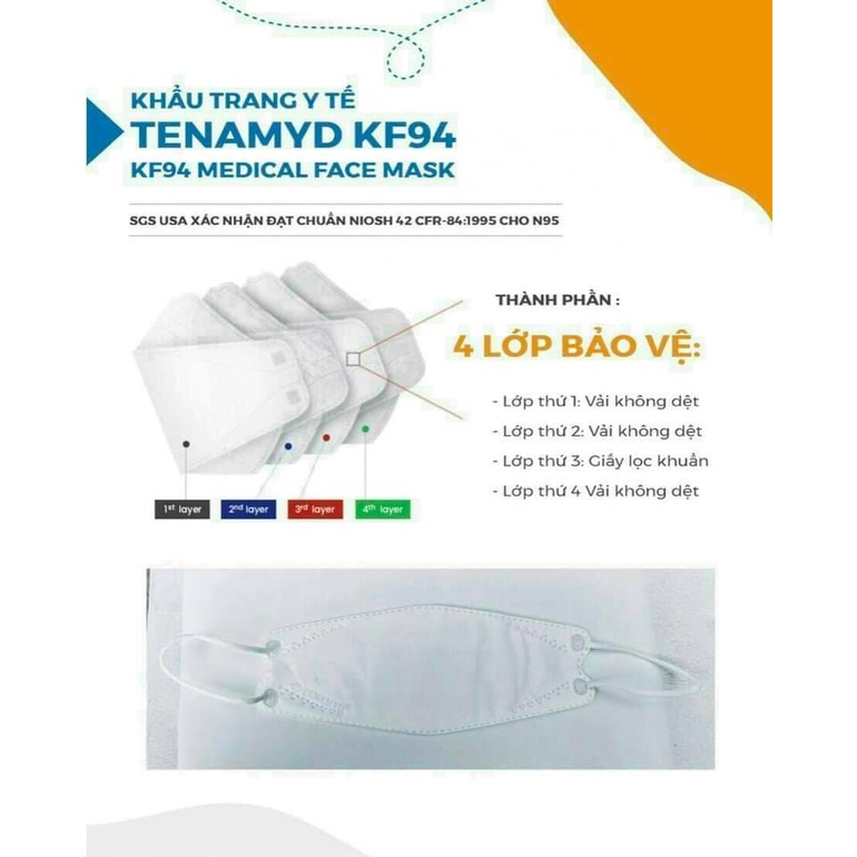 [Chính hãng] Khẩu Trang Cao Cấp Tenamyd KF94 Chuẩn Niosh N95- Hộp 30 cái