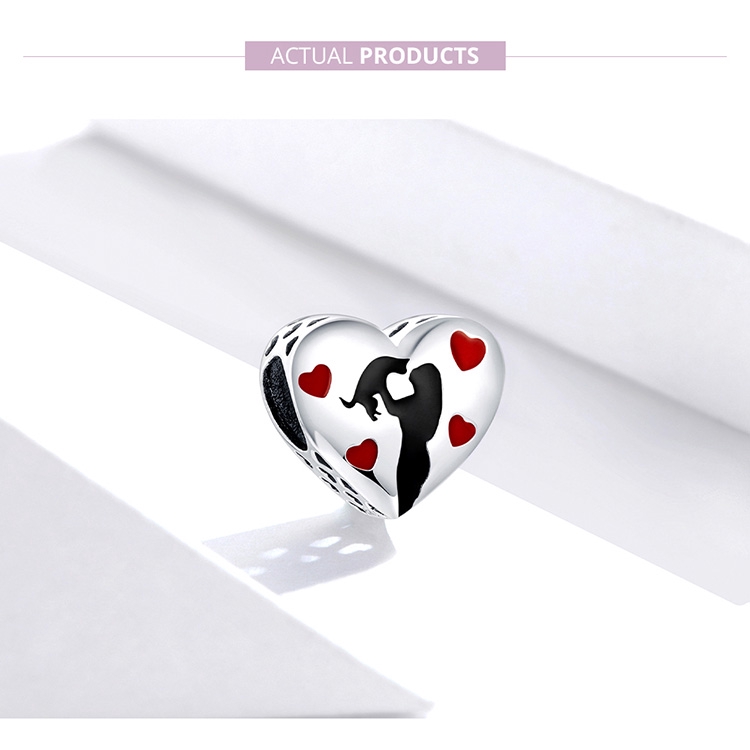 Hạt vòng tay Bamoer SCC1508 làm bằng bạc 925 hình trái tim DIY