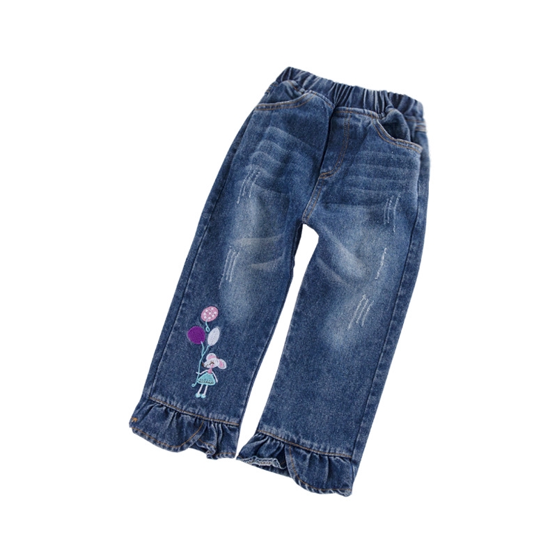 Quần Jeans Ống Loe Thêu Hoa Cho Bé Gái