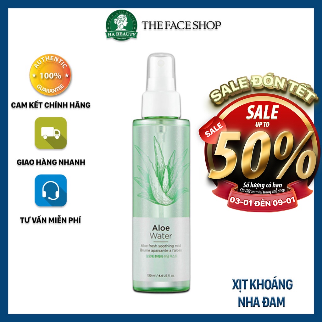 Xịt khoáng dưỡng ẩm da mặt nha đam lô hội cấp ẩm kiềm dầu Hàn Quốc The Face Shop Aloe Fresh Soothing Mist 130ml