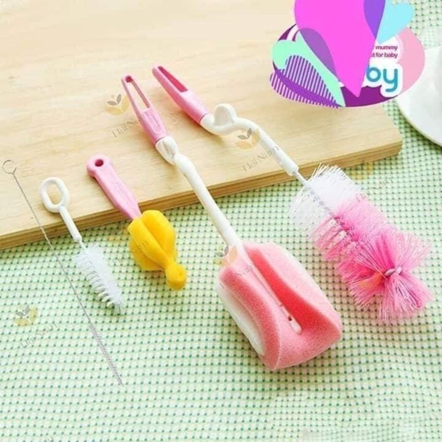 BỘ CỌ RỬA BÌNH SỮA - NÚM TY - CỐC 4 chi tiết