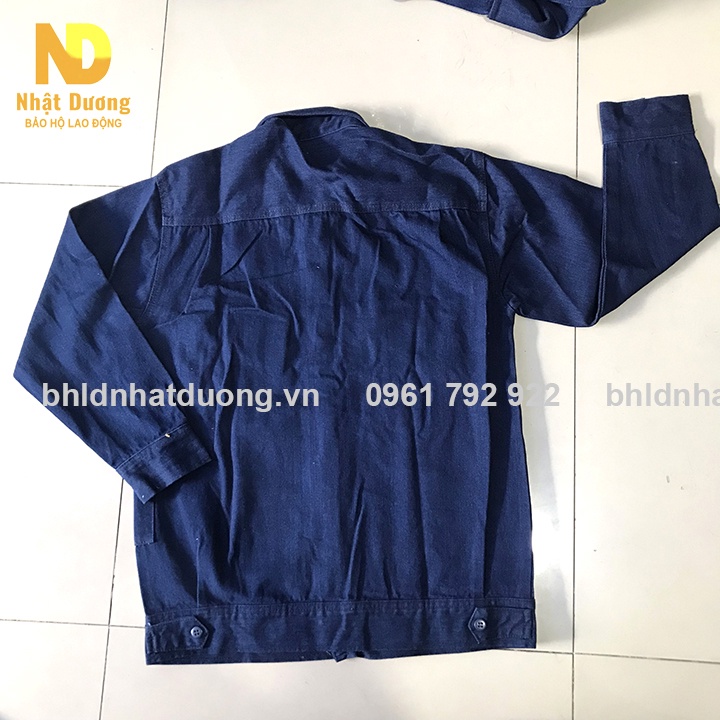Quần áo bảo hộ lao động cho thợ hàn thợ điện vải jean bò L2, Đồ thợ hàn Nhật Dương áo dài tay quần túi hộp