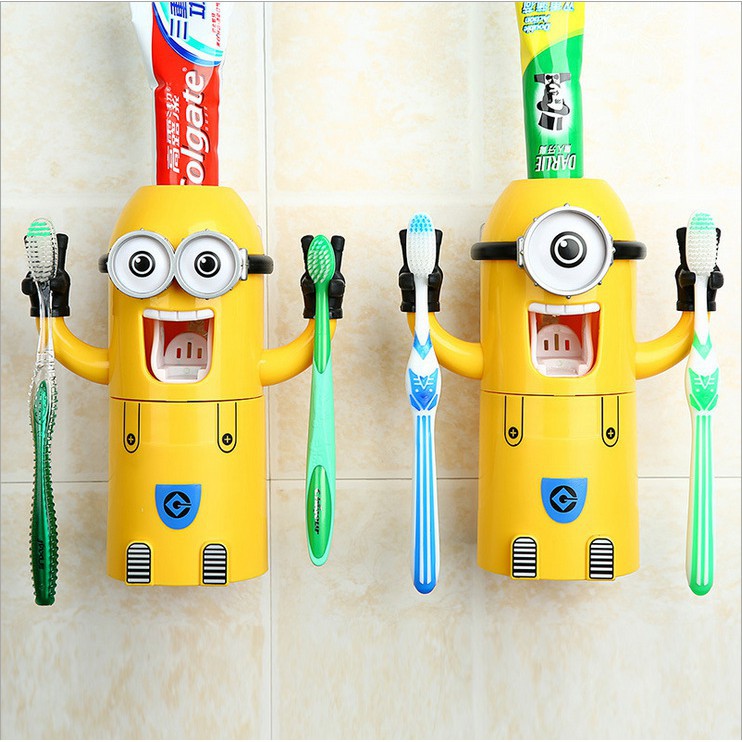 Bộ Dụng Cụ Lấy Kem Đánh Răng Và Giá Đỡ Bàn Chải Đánh Răng Tự Động Màu Vàng Cho Trẻ Em JP ZOE