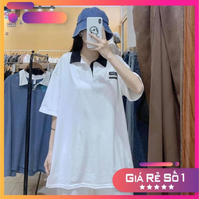 Áo Thun Tay Lỡ - Áo Polo Cổ Trắng Logo Chữ Ngực Siêu Hot ˇ