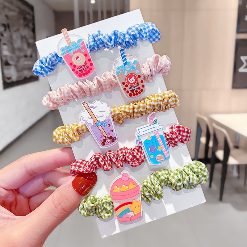 Set 5 dây buộc tóc co giãn họa tiết hoạt hình dễ thương cho bé gái