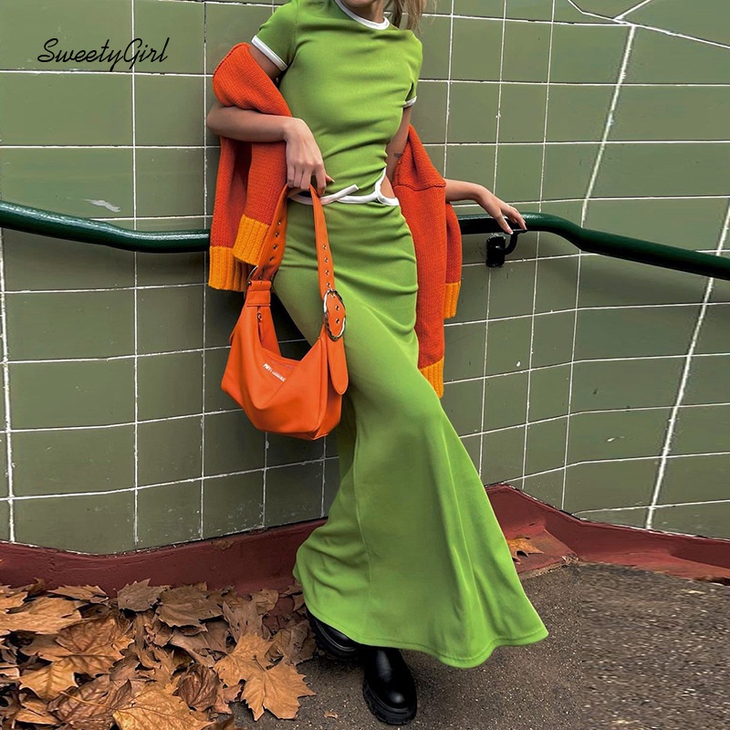 Đầm Maxi Tay Ngắn Cổ Tròn Màu Tương Phản Thời Trang 2022 Quyến Rũ Cho Nữ