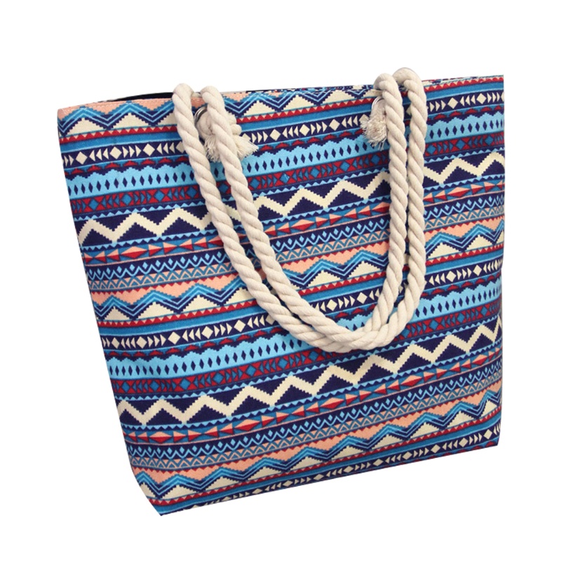 Túi Tote Đeo Vai / Xách Tay Bằng Vải Bạt Có Dây Kéo Sức Chứa Lớn In Họa